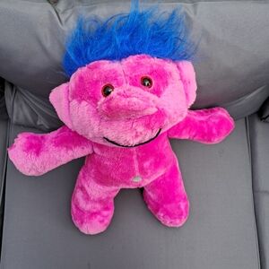 ​JUMBO 19" Vintage 1991 Acme Troll-kins Plush Pink Troll Blue Hair Large Retro